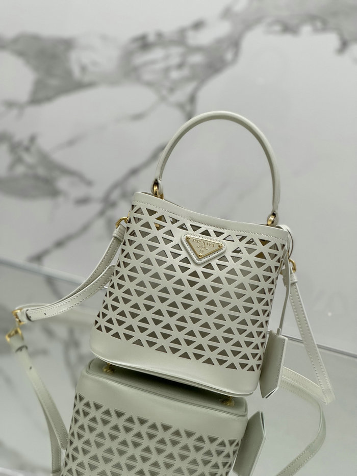 Prada Mini Panier Leather Tote Bag 1BA217 White