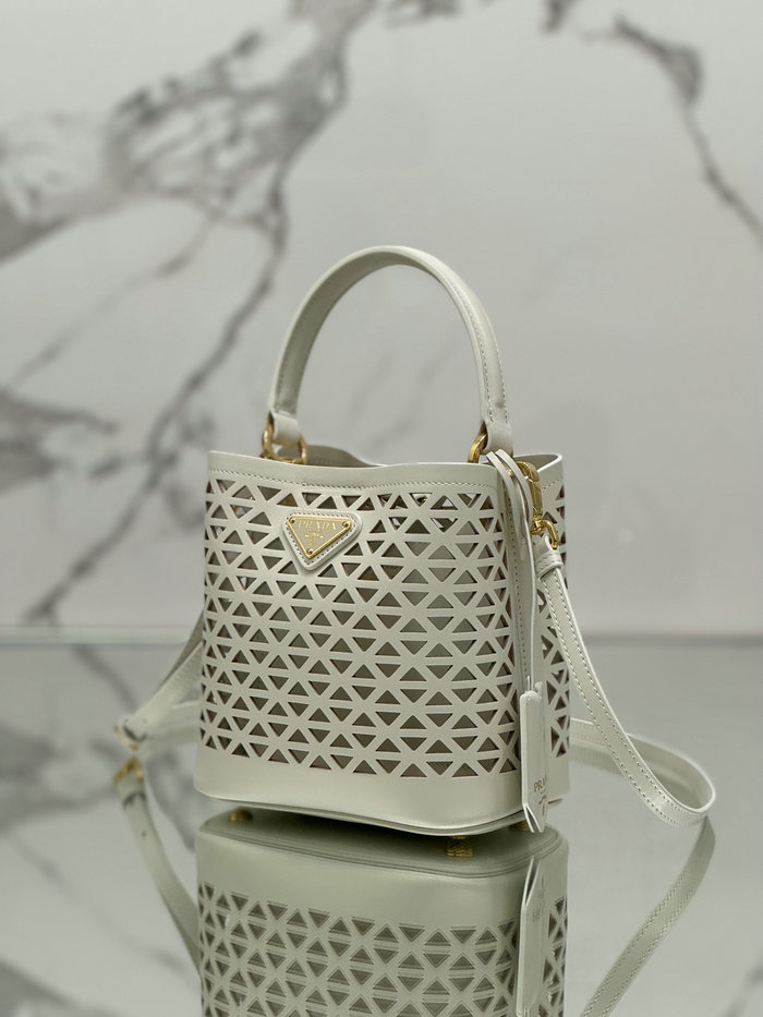 Prada Mini Panier Leather Tote Bag 1BA217 White