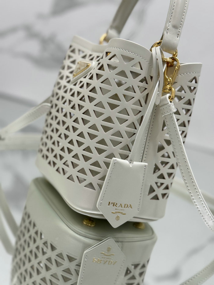 Prada Mini Panier Leather Tote Bag 1BA217 White