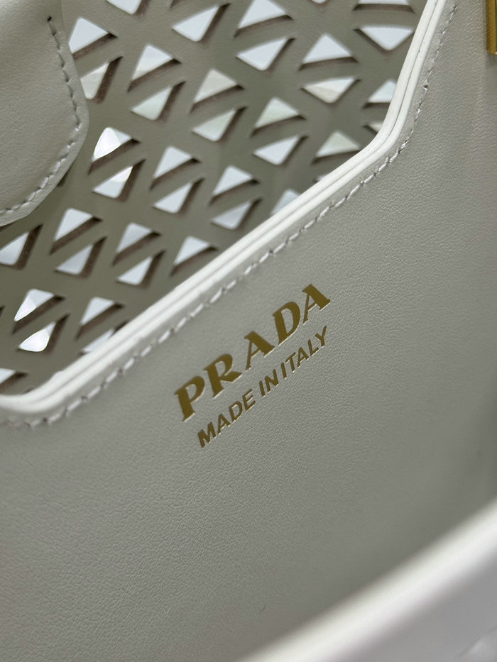 Prada Mini Panier Leather Tote Bag 1BA217 White