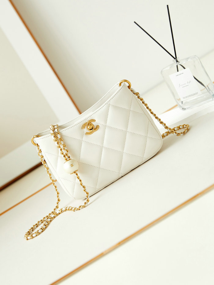 Small Chanel Lambskin Hobo Bag AS4859 White