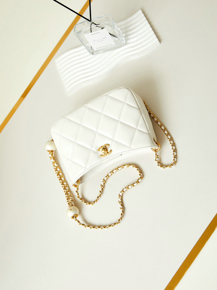 Small Chanel Lambskin Hobo Bag AS4859 White