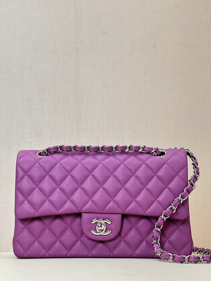 Medium Chanel Grained Calfskin Flap Bag A01112 Dark Purple