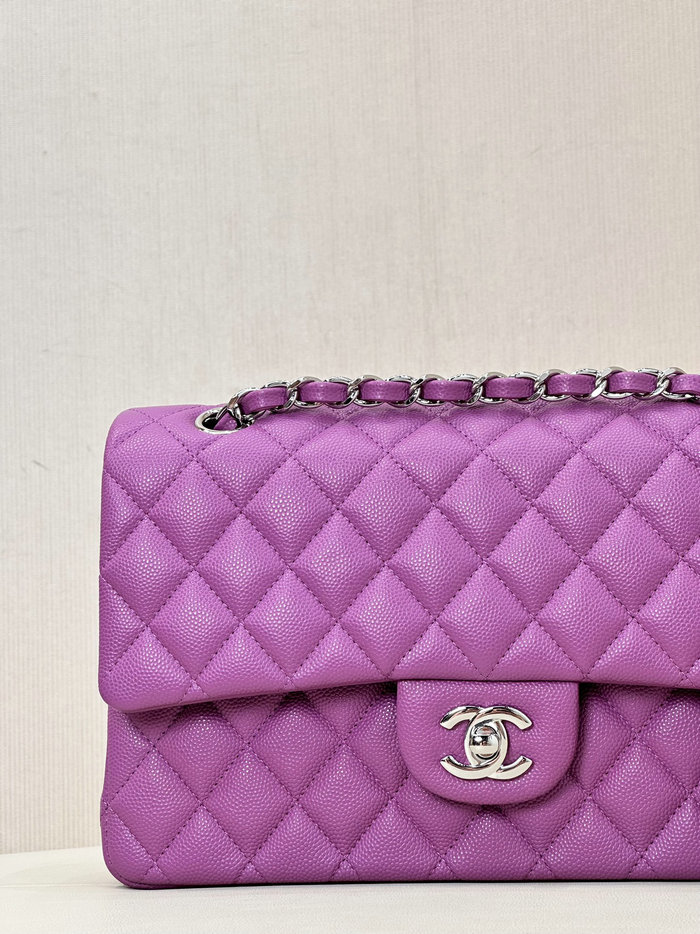 Medium Chanel Grained Calfskin Flap Bag A01112 Dark Purple