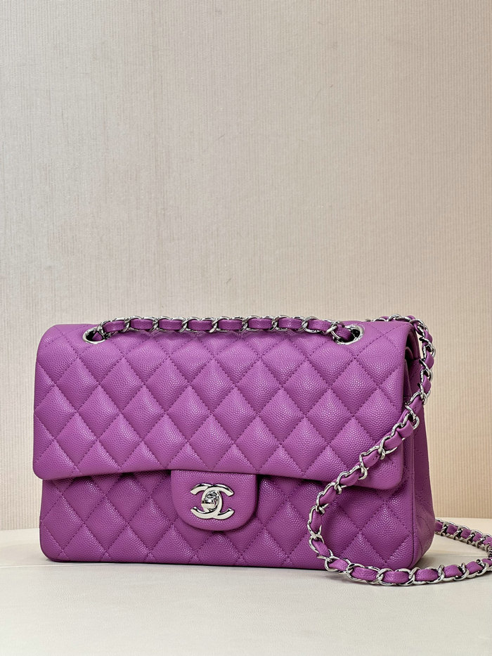 Medium Chanel Grained Calfskin Flap Bag A01112 Dark Purple