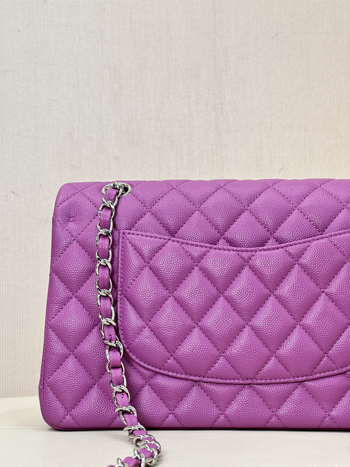 Medium Chanel Grained Calfskin Flap Bag A01112 Dark Purple