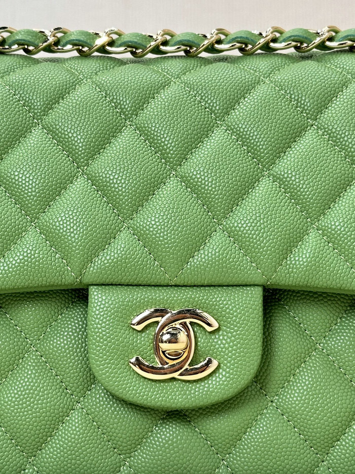 Medium Chanel Grained Calfskin Flap Bag A01112 Green