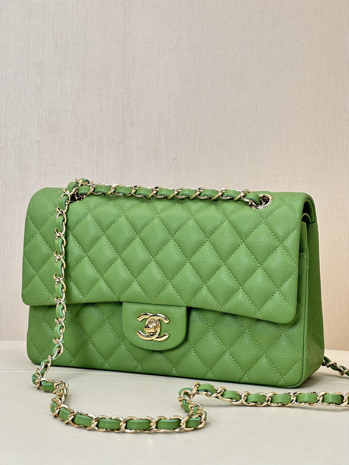 Medium Chanel Grained Calfskin Flap Bag A01112 Green