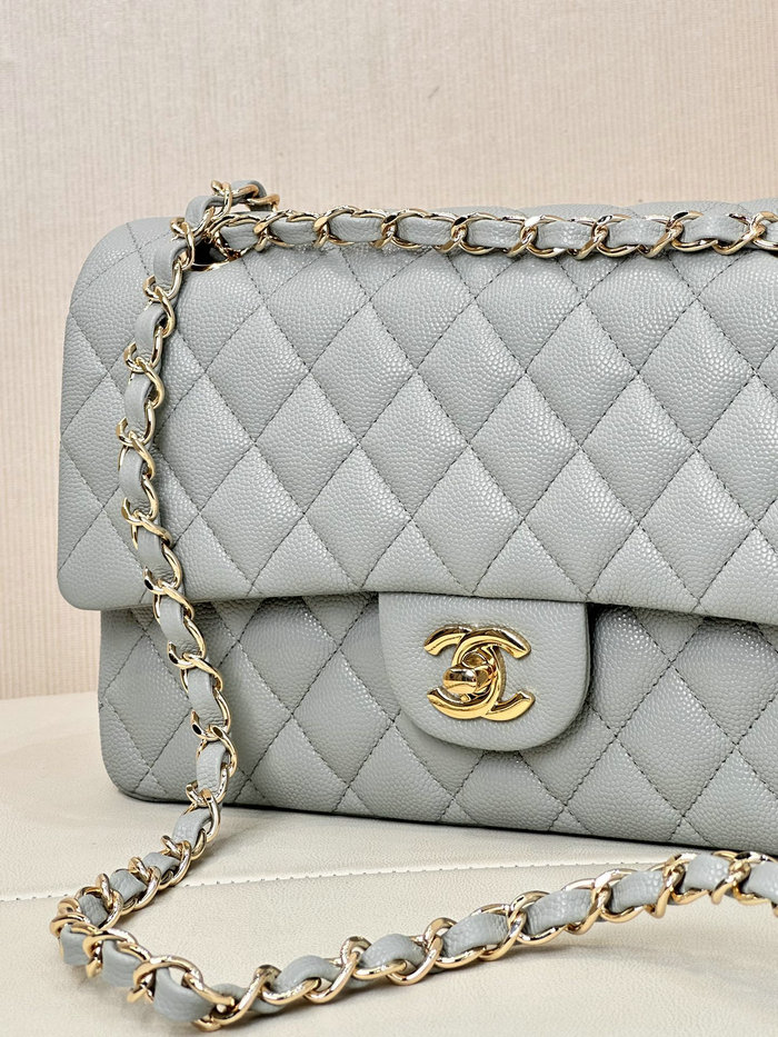 Medium Chanel Grained Calfskin Flap Bag A01112 Grey with Gold