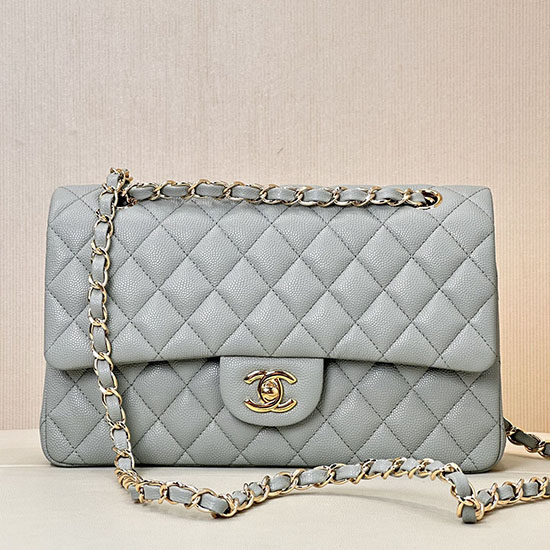 Medium Chanel Grained Calfskin Flap Bag A01112 Grey with Gold