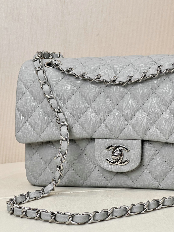 Medium Chanel Grained Calfskin Flap Bag A01112 Grey with Silver