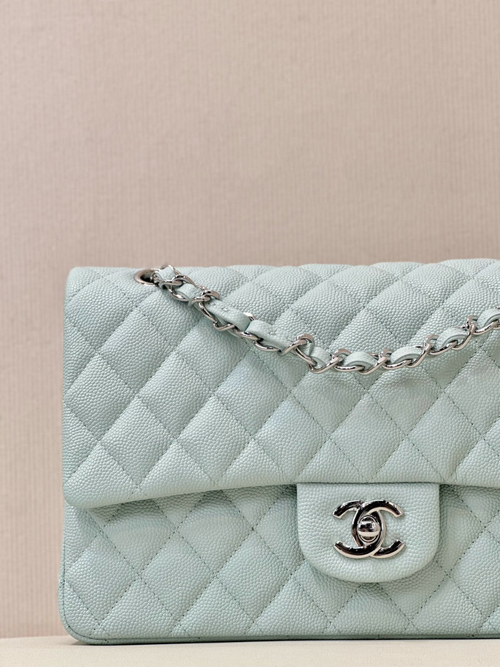 Medium Chanel Grained Calfskin Flap Bag A01112 Light Blue