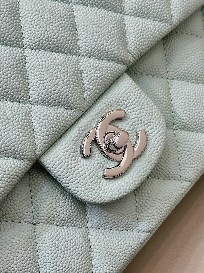 Medium Chanel Grained Calfskin Flap Bag A01112 Light Blue