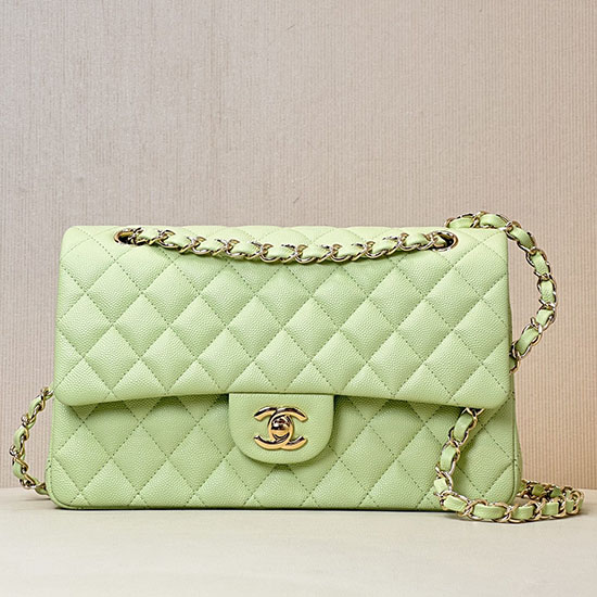 Medium Chanel Grained Calfskin Flap Bag A01112 Light Green