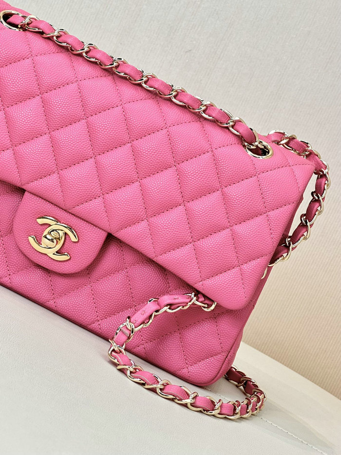 Medium Chanel Grained Calfskin Flap Bag A01112 Peach