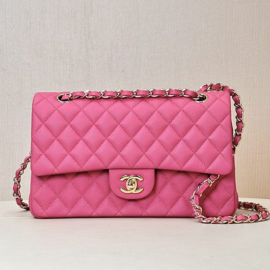 Medium Chanel Grained Calfskin Flap Bag A01112 Peach