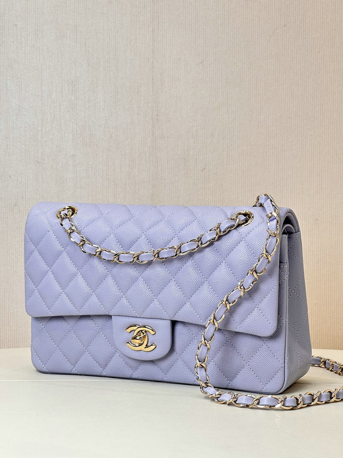 Medium Chanel Grained Calfskin Flap Bag A01112 Purple