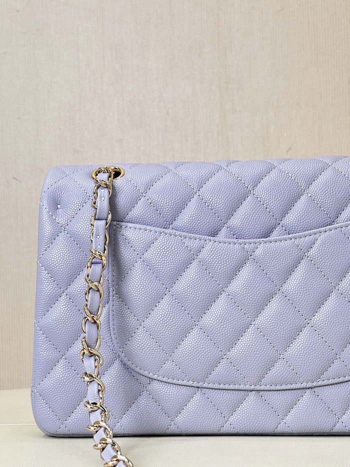 Medium Chanel Grained Calfskin Flap Bag A01112 Purple