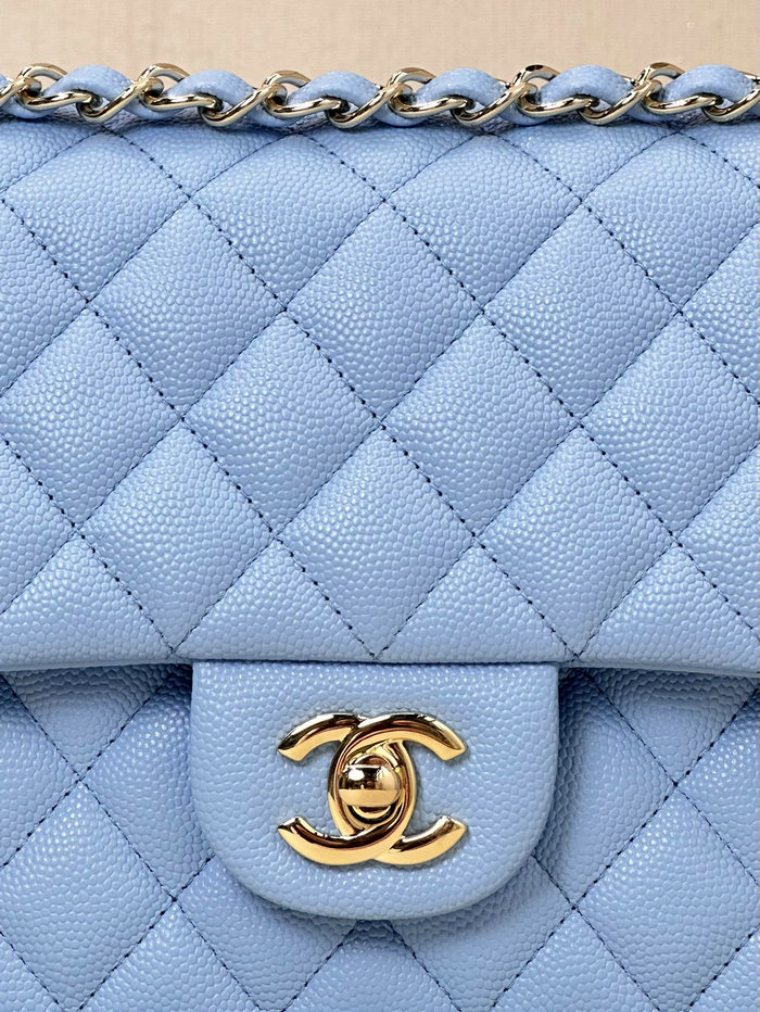 Medium Chanel Grained Calfskin Flap Bag A01112 Skyblue