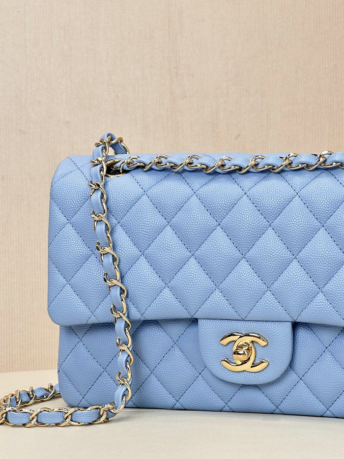 Medium Chanel Grained Calfskin Flap Bag A01112 Skyblue