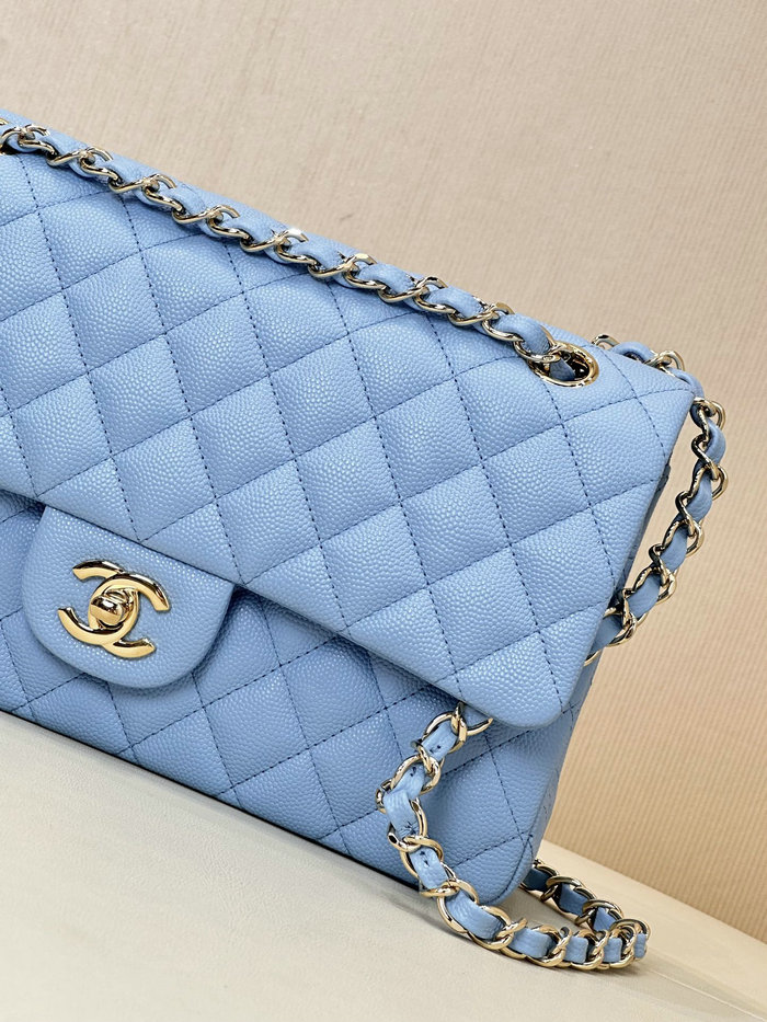 Medium Chanel Grained Calfskin Flap Bag A01112 Skyblue