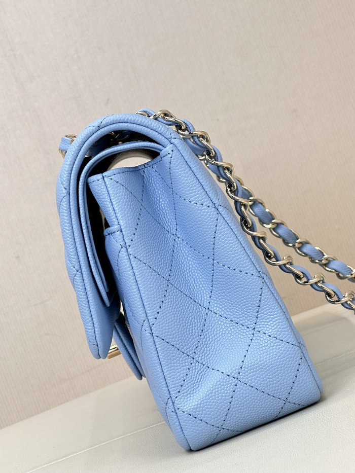 Medium Chanel Grained Calfskin Flap Bag A01112 Skyblue