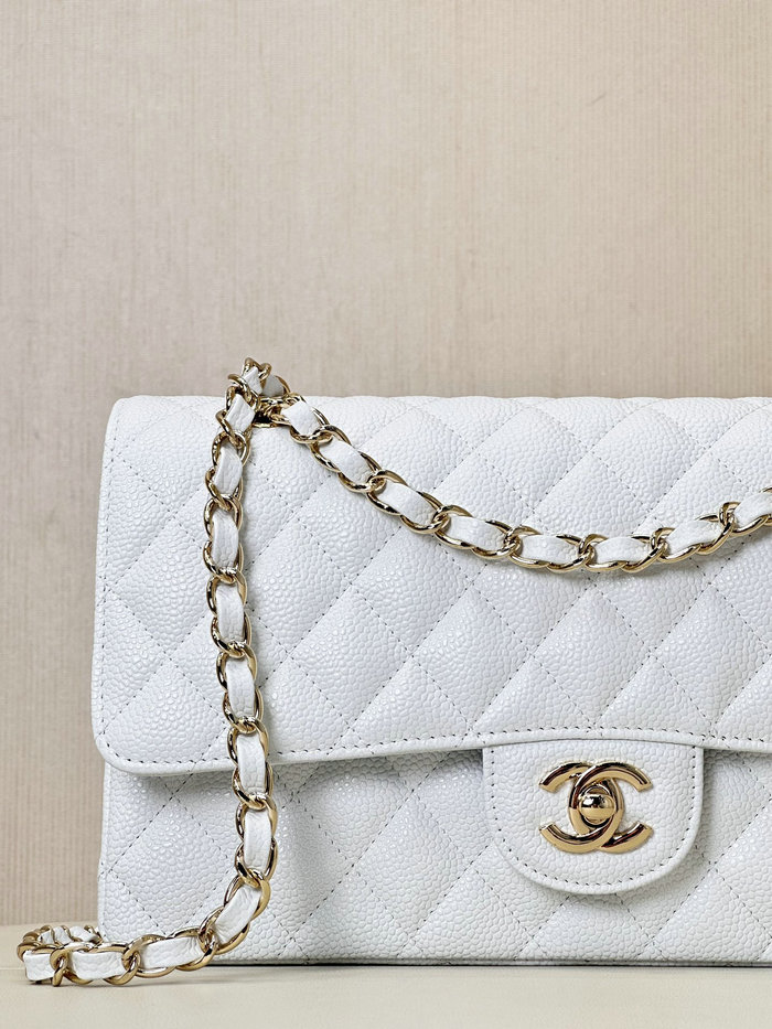 Medium Chanel Grained Calfskin Flap Bag A01112 White