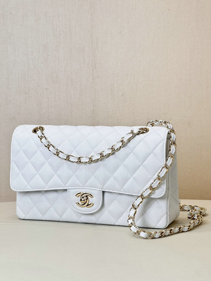 Medium Chanel Grained Calfskin Flap Bag A01112 White