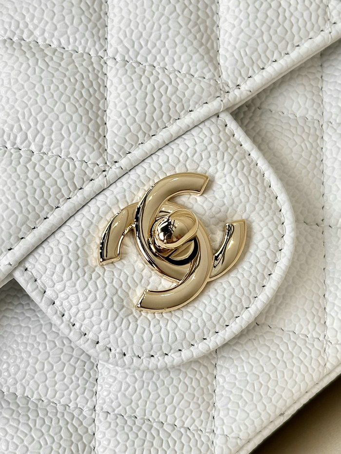 Medium Chanel Grained Calfskin Flap Bag A01112 White