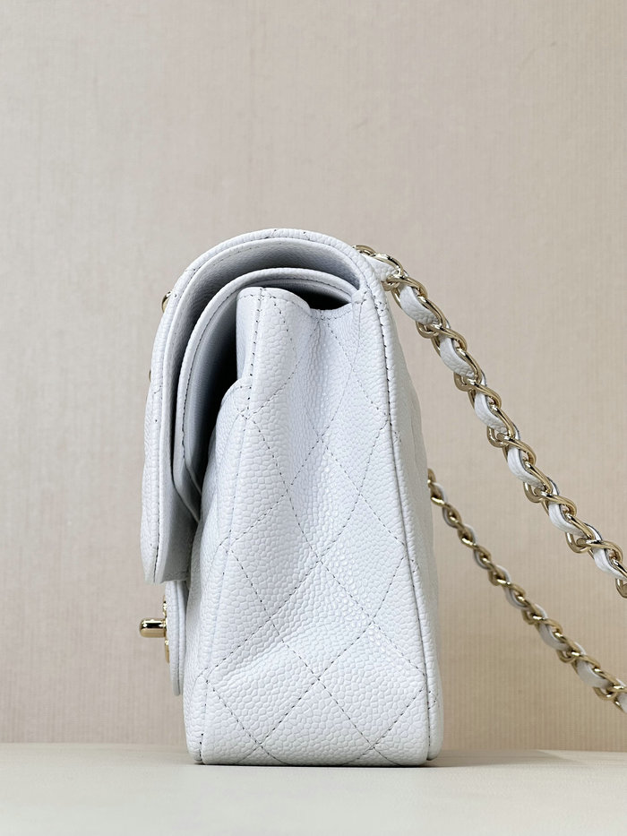 Medium Chanel Grained Calfskin Flap Bag A01112 White