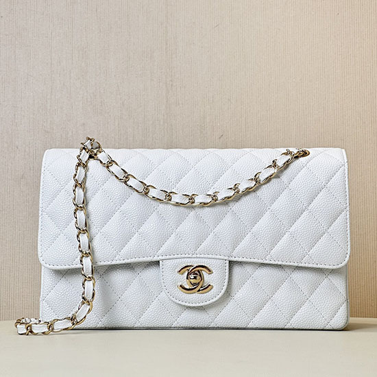 Medium Chanel Grained Calfskin Flap Bag A01112 White