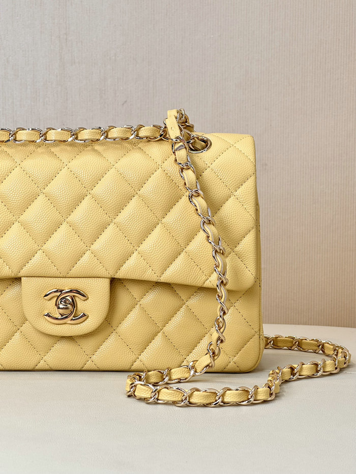 Medium Chanel Grained Calfskin Flap Bag A01112 Yellow