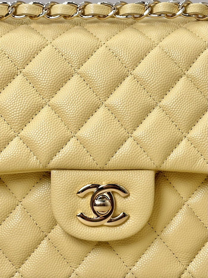 Medium Chanel Grained Calfskin Flap Bag A01112 Yellow