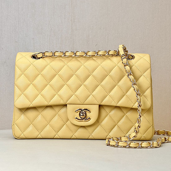 Medium Chanel Grained Calfskin Flap Bag A01112 Yellow