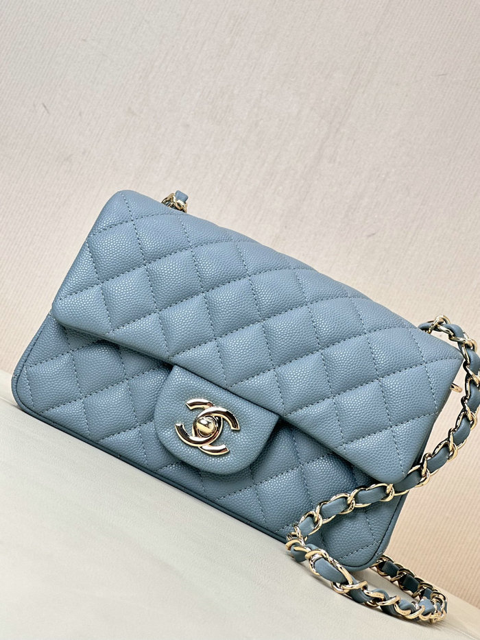 Small Chanel Grained Calfskin Flap Bag A01116 Blue