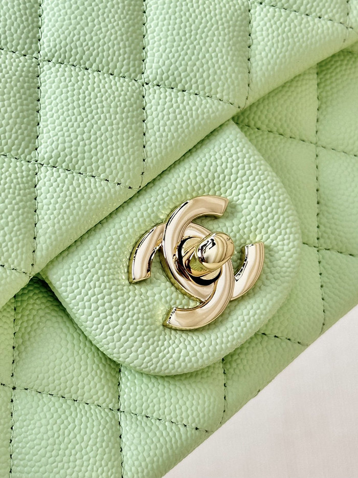 Small Chanel Grained Calfskin Flap Bag A01116 Green