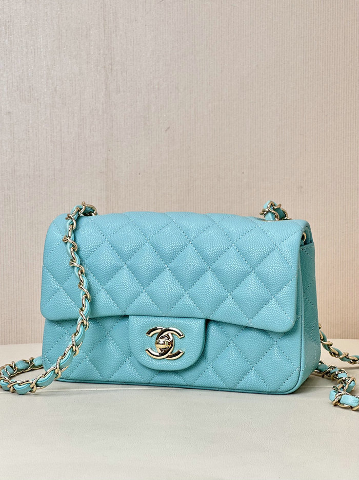 Small Chanel Grained Calfskin Flap Bag A01116 Ice Blue