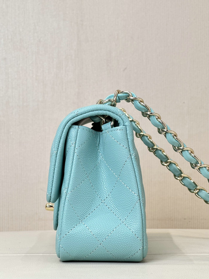 Small Chanel Grained Calfskin Flap Bag A01116 Ice Blue