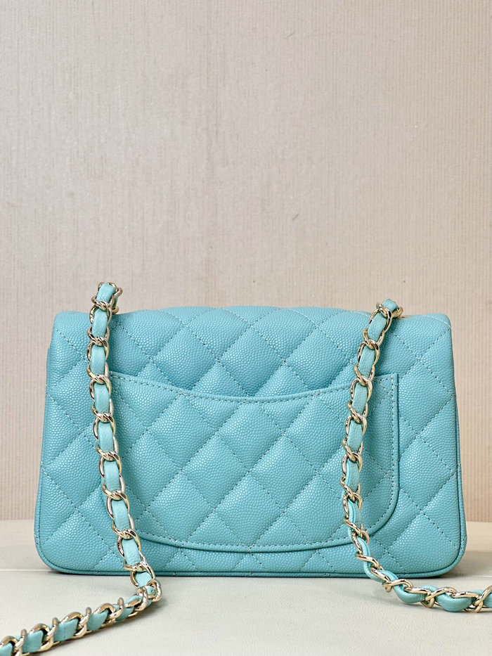 Small Chanel Grained Calfskin Flap Bag A01116 Ice Blue