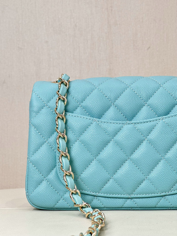 Small Chanel Grained Calfskin Flap Bag A01116 Ice Blue