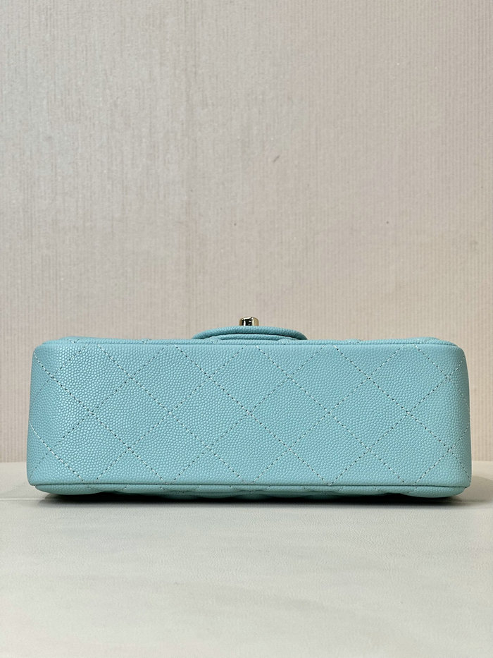 Small Chanel Grained Calfskin Flap Bag A01116 Ice Blue