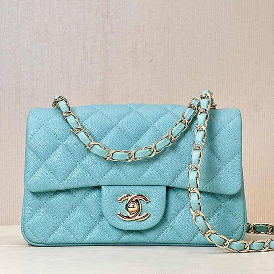 Small Chanel Grained Calfskin Flap Bag A01116 Ice Blue