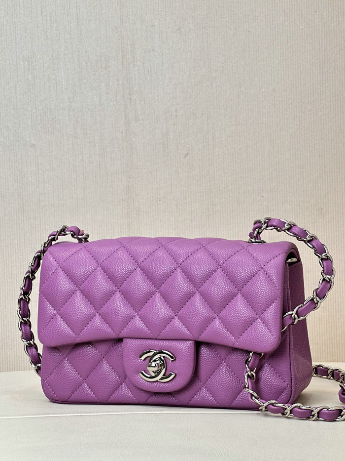 Small Chanel Grained Calfskin Flap Bag A01116 Purple