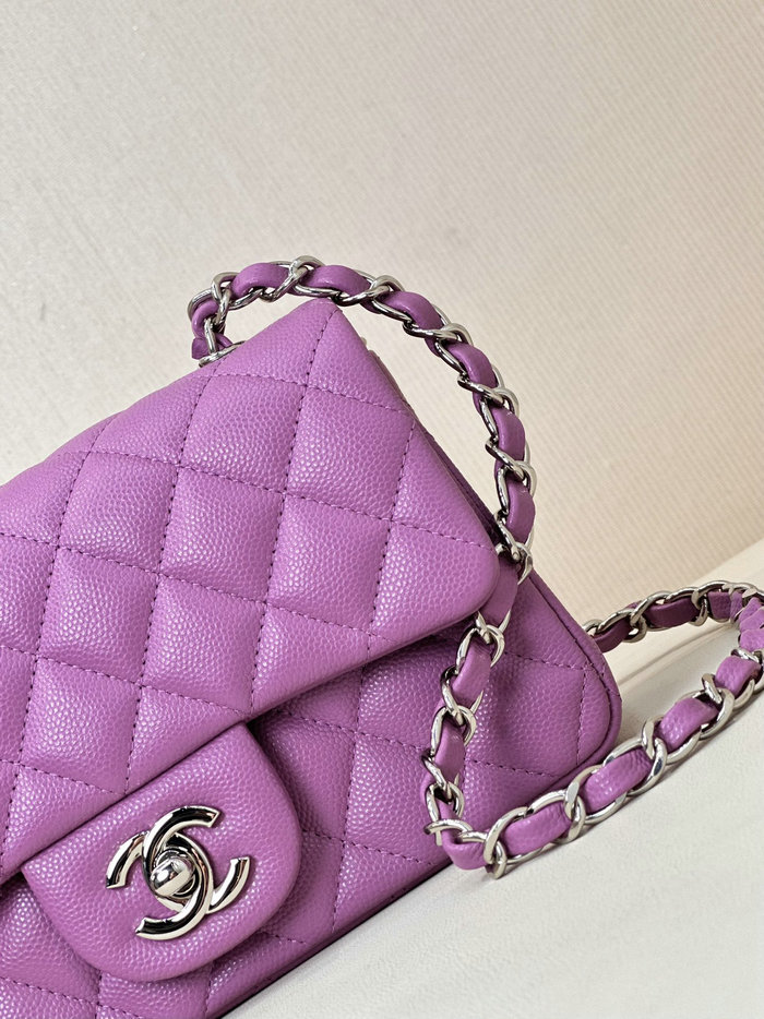 Small Chanel Grained Calfskin Flap Bag A01116 Purple