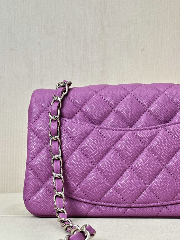 Small Chanel Grained Calfskin Flap Bag A01116 Purple