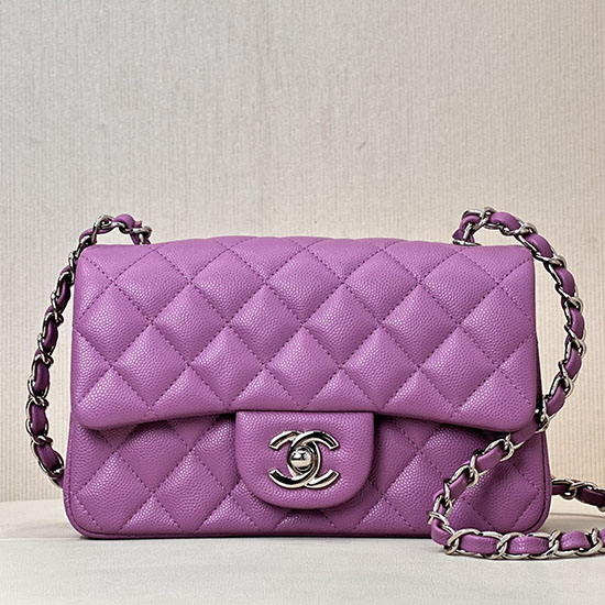 Small Chanel Grained Calfskin Flap Bag A01116 Purple