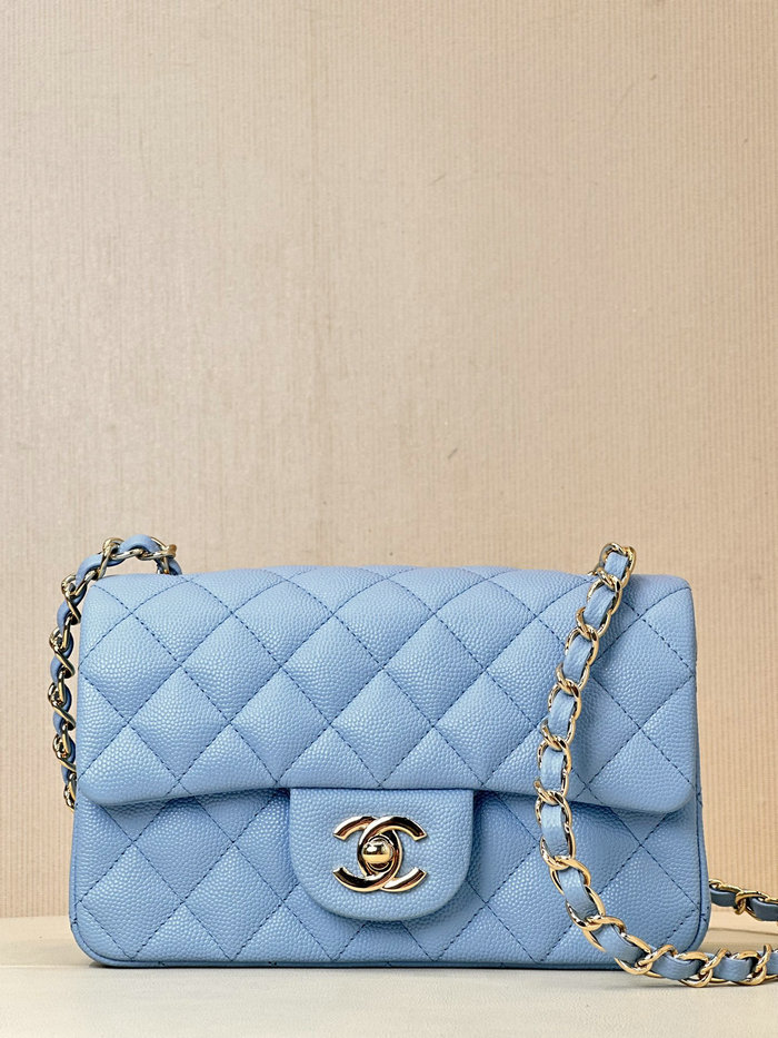 Small Chanel Grained Calfskin Flap Bag A01116 Skyblue