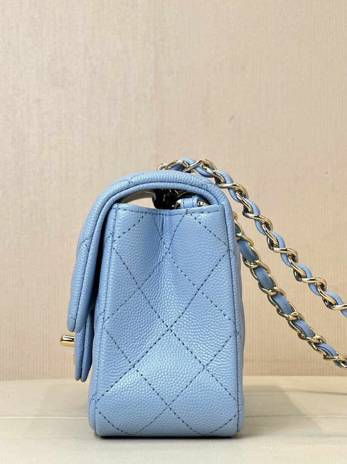 Small Chanel Grained Calfskin Flap Bag A01116 Skyblue