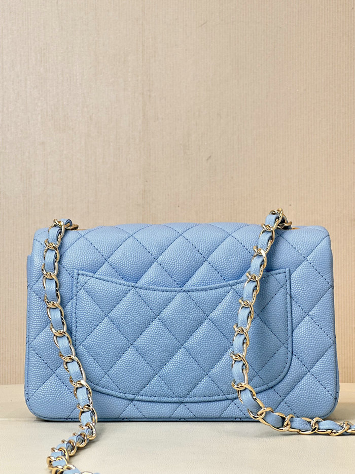 Small Chanel Grained Calfskin Flap Bag A01116 Skyblue