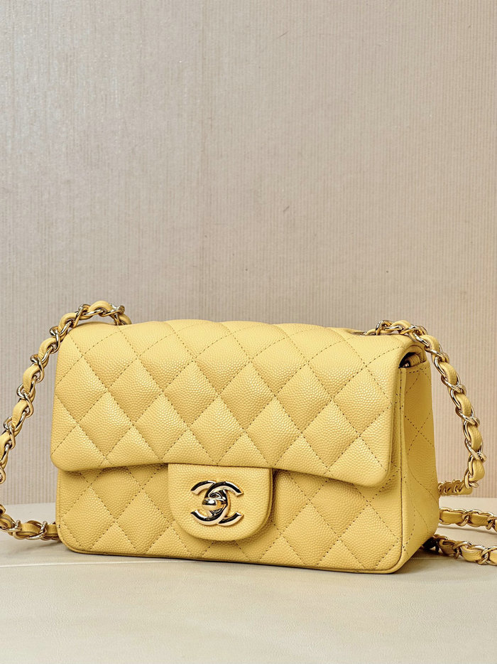 Small Chanel Grained Calfskin Flap Bag A01116 Yellow